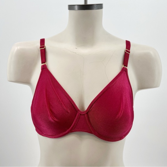VTG Warner’s Body Beware Bra Red Ribbed Nylon Unlined Undewire Size 36B - Picture 1 of 15